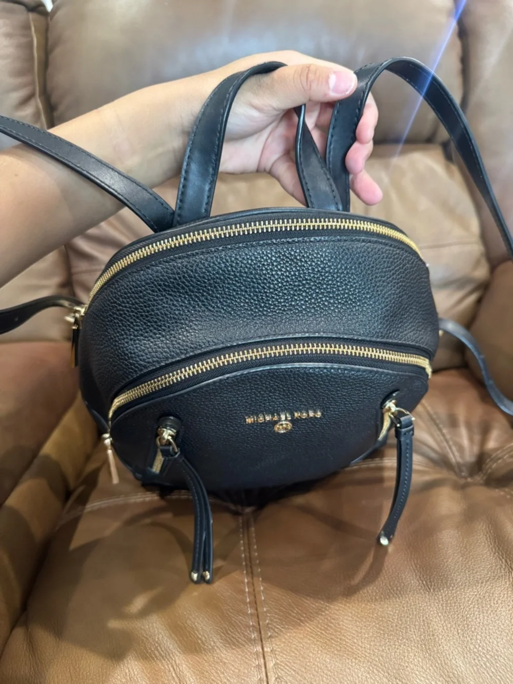 Michael Kors Black Pebbled Leather Mini Backpack with Gold Accents - Picture 5 of 7